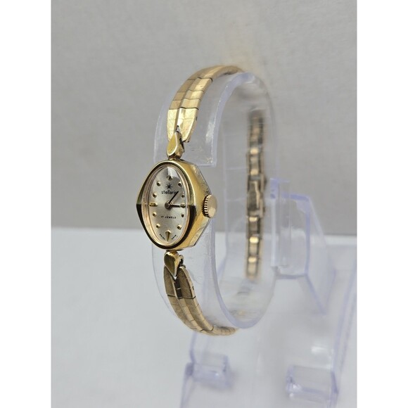 Vintage Stellaris 17 Jewels Swiss Made Womens Gold Tone Oval Wind Up Dress Watch main image 5